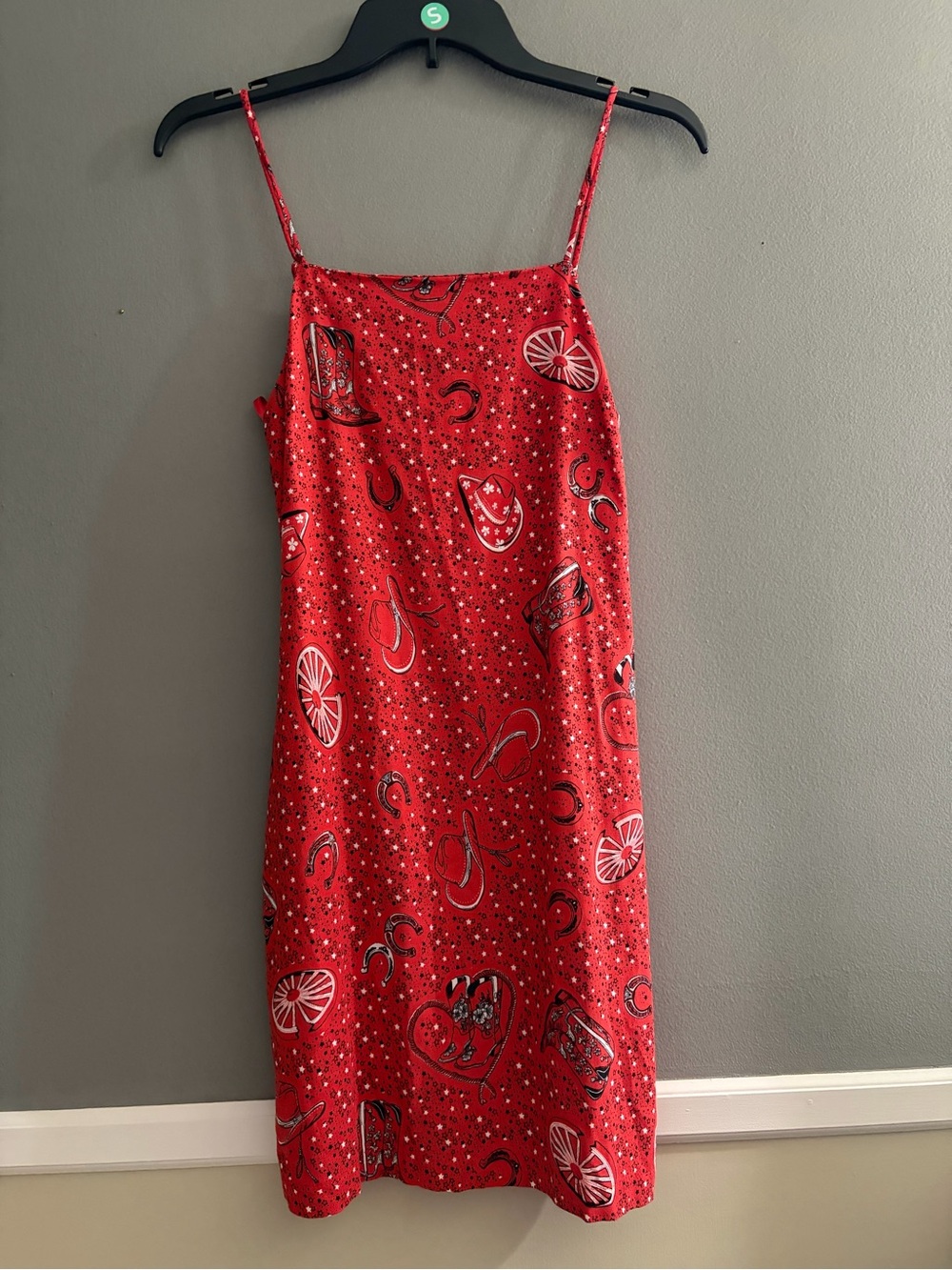 Monteau Los Angeles Red Western Cowboy Print Linen Blend Mini Dress Cowgirl NWT